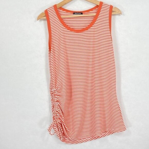 Share Pink Clover Tank Top Striped Side Ruching Summer Boho Beach Stretch L - Picture 1 of 4